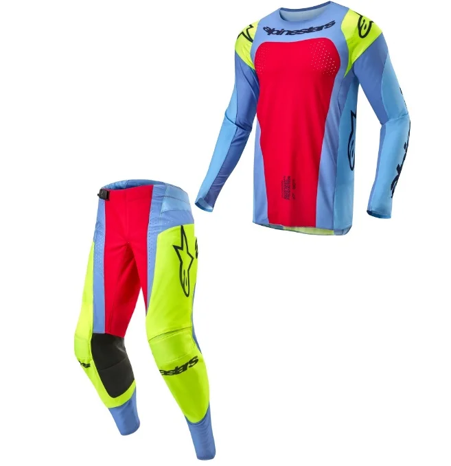 Conjunto Alpinestars Techstar Ocuri 24 Azul Claro/Amarelo Fluor